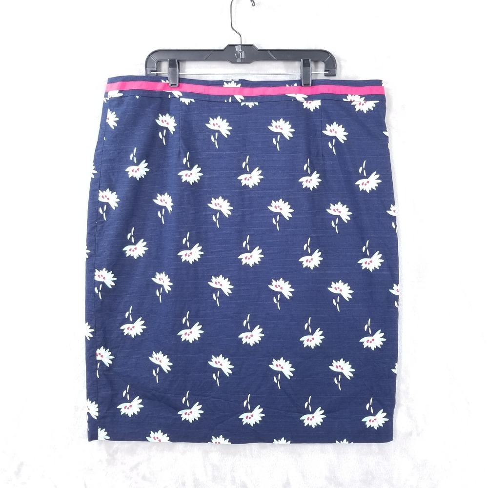 Boden Skirt Women 18L Blue Floral‎ Lined Cotton Blend Straight Office Career